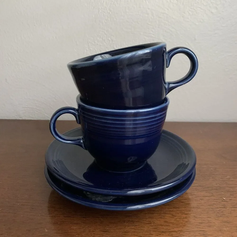 Fiestaware Cup Saucer Set Cobalt Blue Lot of 2 Homer Laughlin HLC Coffee Fiesta